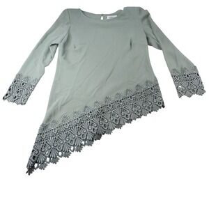 Vintage Cattiva New York Womens Mint Green Lace Trim AsymmetricalTop‎ Sz 14